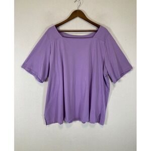 Modern Square Neck Within Women 3X Purple Cotton Short Sleeve Side Vent Tee